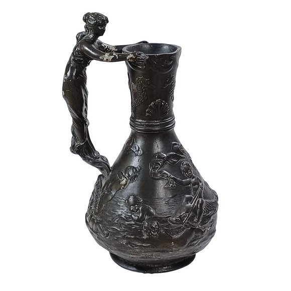 French Antique Charles Perron Art Nouveau Venus Handle Vase Cherub Putti Angels - Picture 1 of 16
